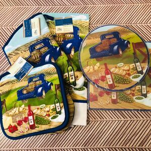 Blue Truck & Wine Country Vineyard Themed Bundle Set Rustic French Country Decor
